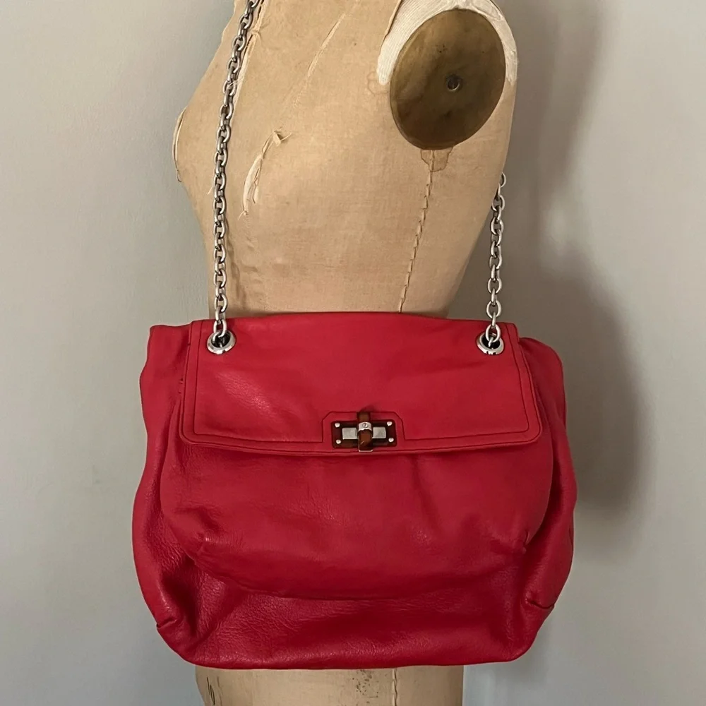 Lanvin Partage Red Handbag Shoulder Bag with Chain Straps - Picture 5 of 7